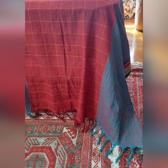 Large Shawl Wrap Deep Rich Colors Gold Trim 7 ft long - Picture 8 of 9